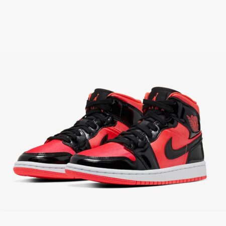 Nike Air Jordan 1 Mid Bright красно-черные кожа-нейлон мужские (40-45)